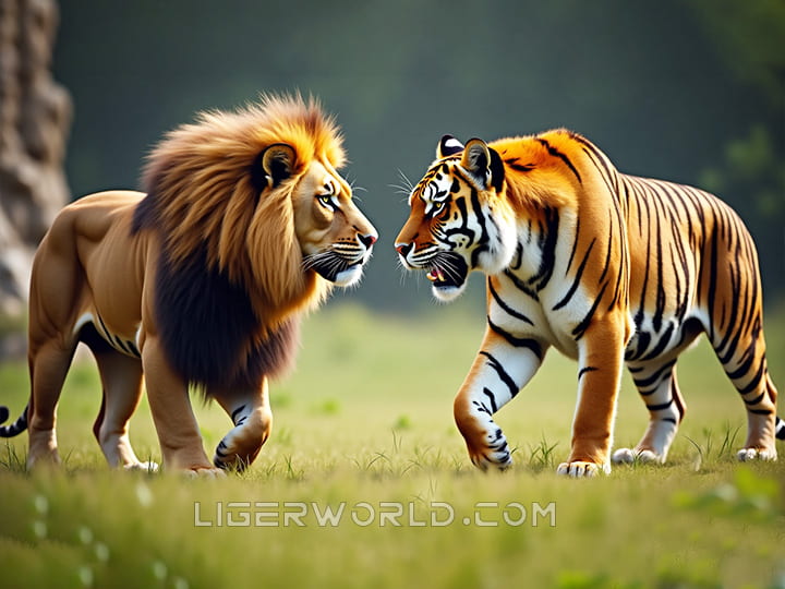 Shoulder height comparison of lion vs. tiger. Siberian tigers are the tallest with 3.9 feet shoulder height. African lions also reach a shoulder height of 3.9 feet.